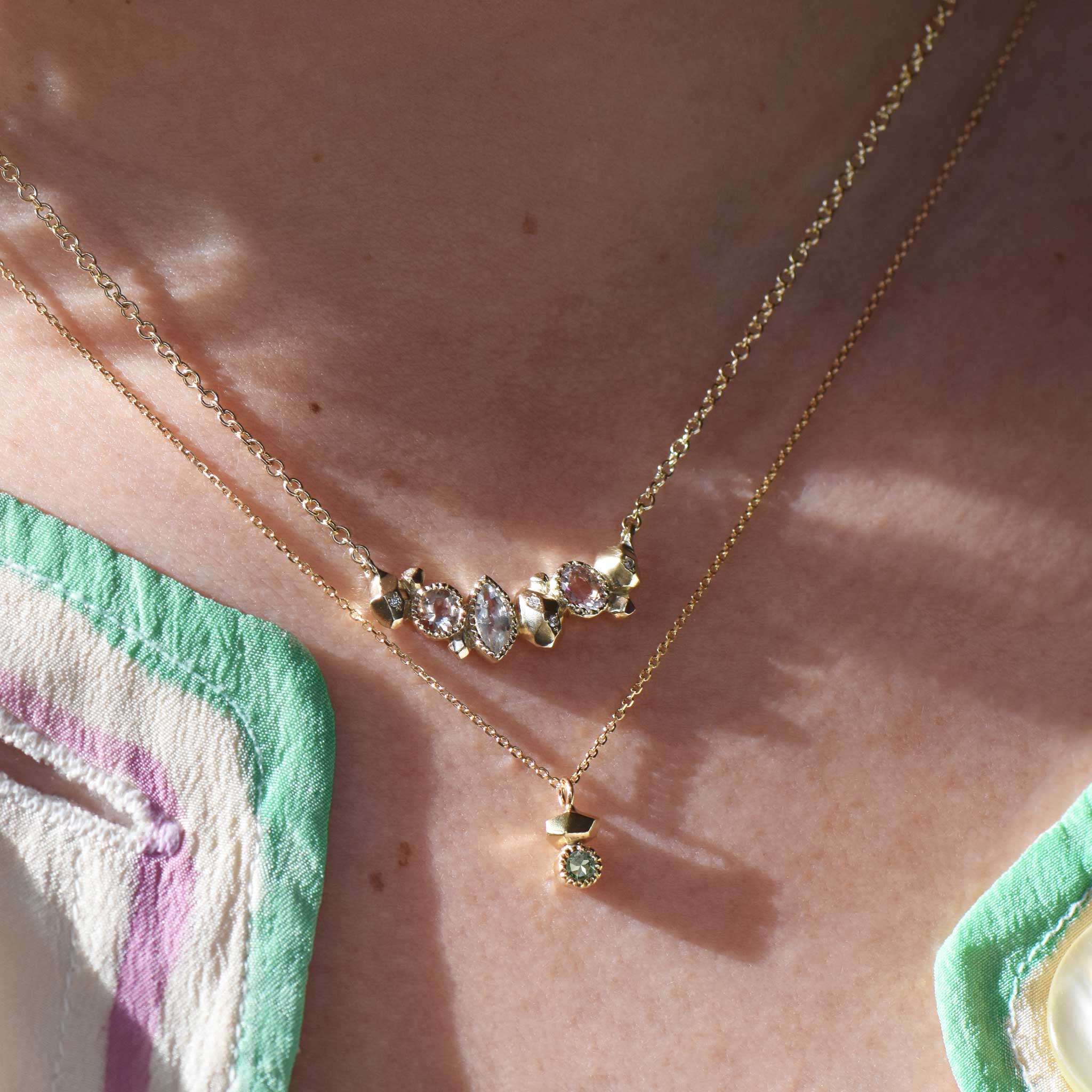 Gea Duo Green Tourmaline 9ct Gold Pendant Necklace